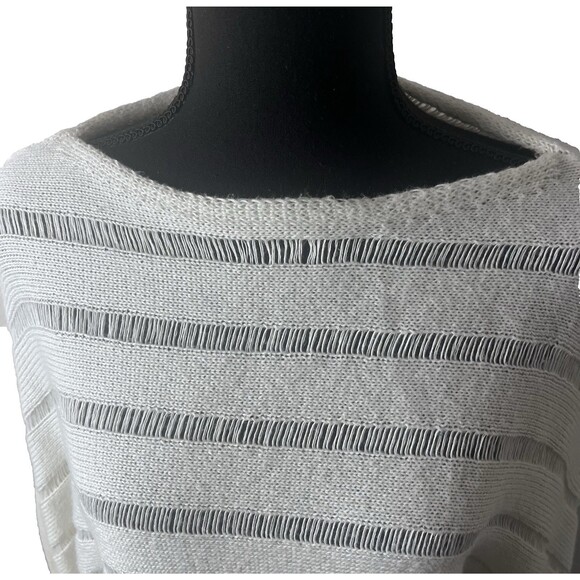 Women's Oversized Ivory Boat Neck Pointelle Knit Pullover Sweater - Picture 3 of 6